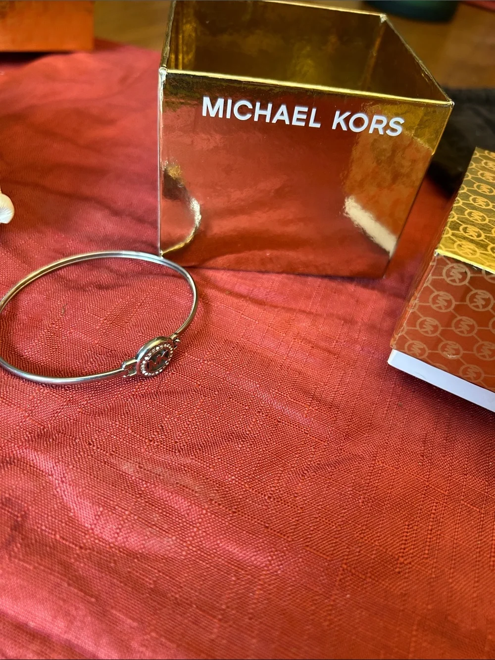 Michael Kors Silver-Tone MK Pavé Center Bangle Bracelet